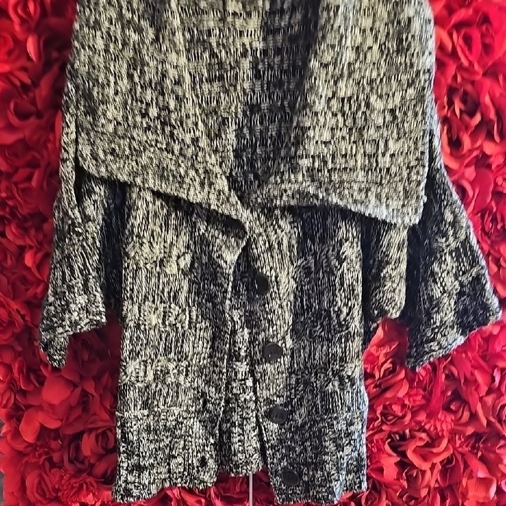Saywhat Heathered Gray Open-Front Cardigan with Chunk Knit and Length Size L